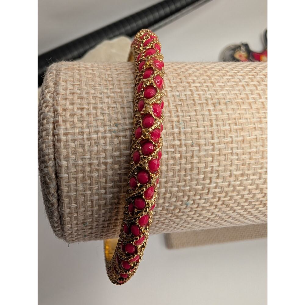 Lilly Pulitzer Gold Tone Pink Beaded Bangle Bracelet Fashion Jewelry